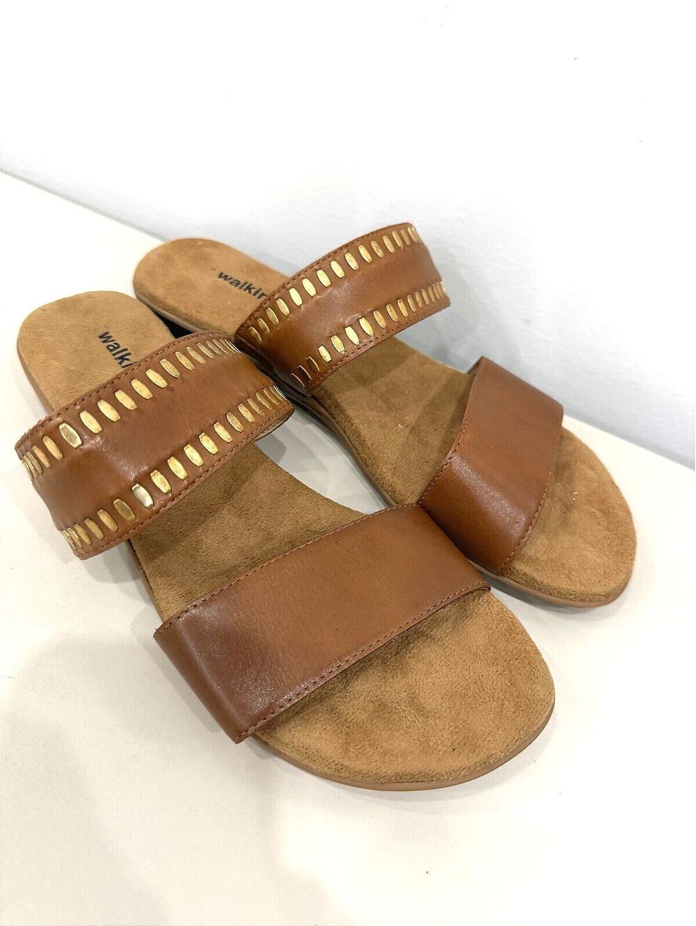 Walking Cradles Women's Genuine Leather Slide Sandals Brown Size 9.5 M
